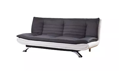 Fabric Sofa Bed 3 Seater With Faux Leather - Charcoal Grey & White Chrome Legs • £209.99