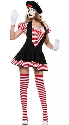 Adult Lady Mime Artist Costume Silent Movie Halloween Ladies Fancy Dress Outfit • £15.99