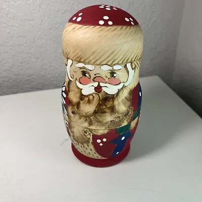 Vintage Russian European Christmas Hand Painted Santa Claus Nesting Doll 5 Pc. • £28.93