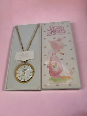 1998 Avon Precious Moments Pocket Watch Pendant & Necklace W/ Hard Box Gold • $11.99