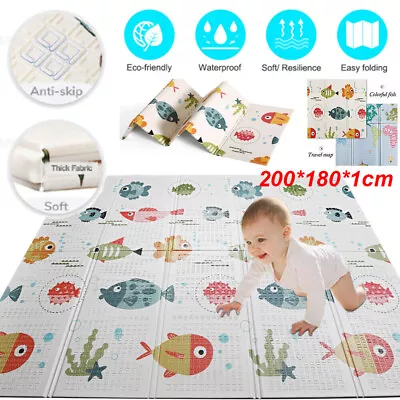 2 Side Thick Baby Kids Play Mat Crawling Foam Foldable Cartoon Waterproof Carpet • £19.50