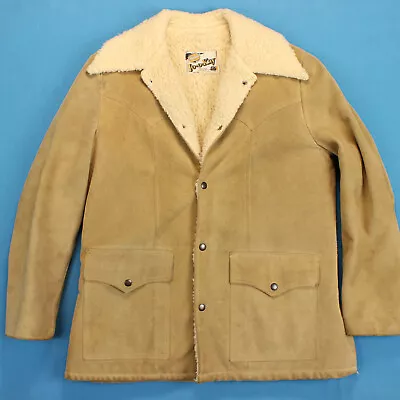 Vintage 70s Suede Leather Sherpa Coat Men's Large • $59.95