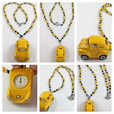 Canary Yellow Volkswagen Style Car Pendant Watch Necklace VW Beetle Black Silver • $300