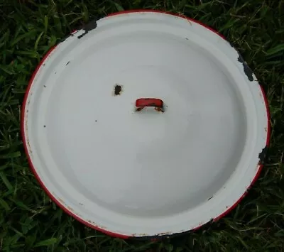 Vintage Red / White Enamel Bucket Lid Only - Large Size - About 11.25  • $19.95