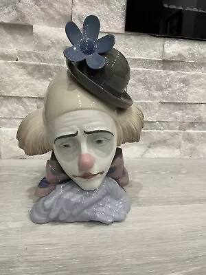 Large Lladro Pensive Clown With Bowler Hat & Flower With Stand Repaired Flower • $100