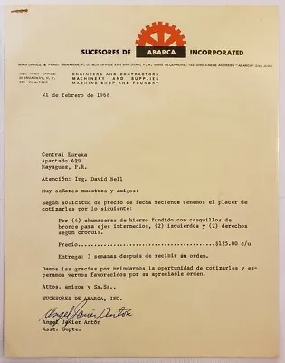 Vtg Commercial Letter / Sucesores De Abarca Inc / Sj Puerto Rico / 1968 #4 • $9.95