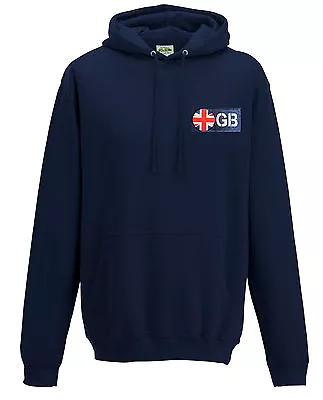 Navy Blue GB UK UNION JACK GREAT BRITAIN Flag Hooded Sweatshirt Hoodie S-XXL • £22.59