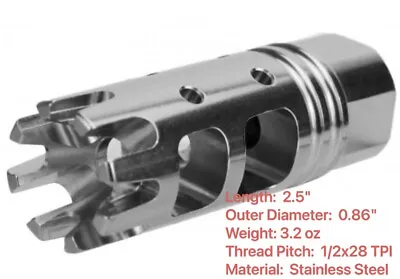 Stainless Steel Muzzle Brake 1/2X28 TPI For .223 5.56 .22LR Made In USA • $29.99