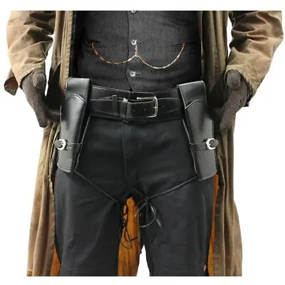 Twin Thigh Gun Holster Belt Set Faux Leather Adult Fancy Dress Accessory Western • £10.99