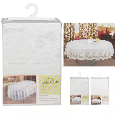 Vinyl White Oval Tablecloth 54  X 72  Design Table Cover Party Easy Wipe Clean • $19.98