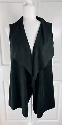 Joan Vass Black Faux Suede Drape Open Front Vest Sleeveless Womens Large NWT • $16.95