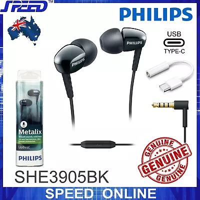 PHILIPS SHE3905BK Headphones Earphones With Mic - 3.5mm & IPhon15 USB-C - BLACK • $50