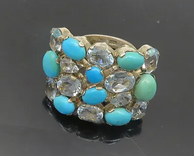 925 Silver - Vintage Turquoise & Aquamarine Cluster Cocktail Ring Sz 6 - RG19224 • $88.15