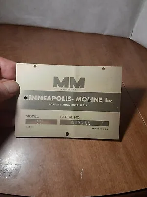 Vintage Minneapolis-Moline Metal Machine Plate 5 L  And 3 1/2 W • $9.99