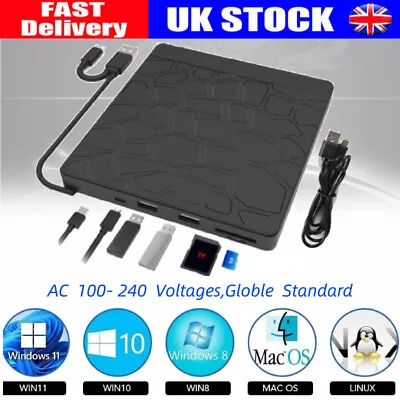 £14.99 • Buy External CD/DVD Drive For PC Laptop USB 3.0 Burner Reader Writer - +RW Disk