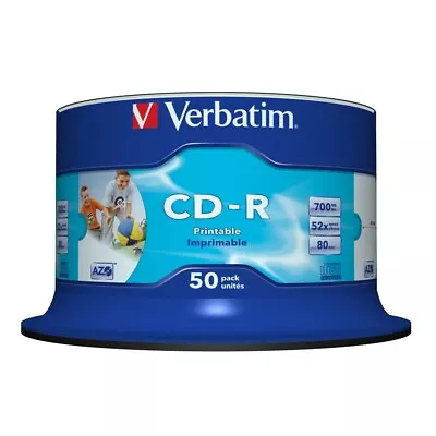 Verbatim CD-R 700MB/80min/52X - 50 Pack Spindle White Hi-Res InkJet Printable • $33.40