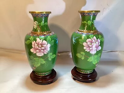 Fine PAIR Of Vintage Japanese Cloisonne Vases 8 1/4” Tall Beautiful Details! • $75