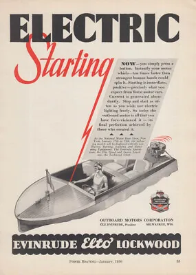 Electric Starting - Evinrude Elto Lockwood Outboard Motor Ad 1930 • $9.99