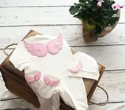 Newborn Baby  Clothes Angel Wings Set Sleepsuit Bodysuit Hospital Set • £36.99