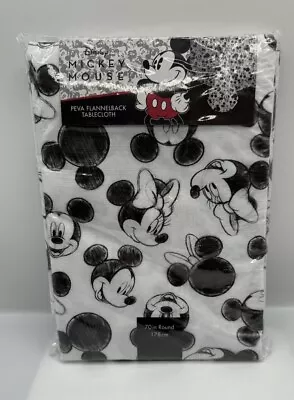 Disney Mickey & Minnie Mouse Peva Flannelback Tablecloth White 70  Round • $16.50