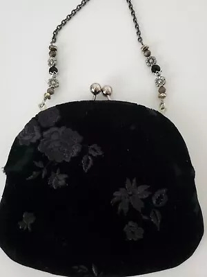 Dolce & Gabbana Vintage Black Velvet Evening Bag 24  Beaded Shoulder Strap  • $449.99