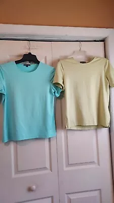 A'nue Ligne Women T Shirt Aqua Blue Lime Green Large Basic Short Sleeves Stretch • $20.50