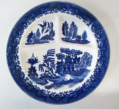 Moriyama Occupied Japan VTG 1940s Divided Blue Willow Dinner Plate 10.25  Dia • $21.24