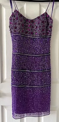 AIDAN MATTOX Women's Purple Jeweled Beaded Sequin 100% Silk Dress Gown Sz 2 NWT • $89.99