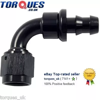 AN -6 (6AN JIC AN6) 90 Degree Push-On Socketless Fuel Hose Fitting Black • £9.49