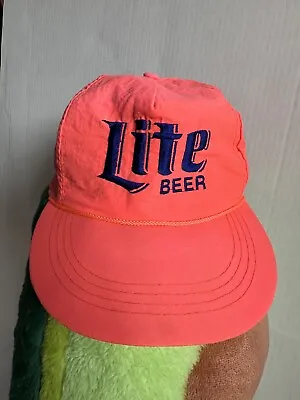 Vintage Miller Lite Beer Promo Snapback Hat Neon Orange 90s • $25