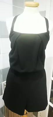 Womens NEXT Black Sleeveless Sheer Lace Back Playsuit With Pockets - UK 16 • £11.99