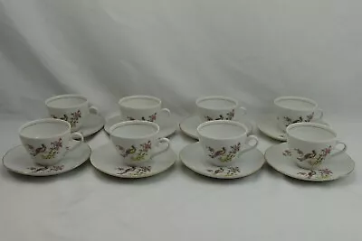 Kahla GDR East Germany Birds Flowers Gold Trim Demi Cups Set 8   • $24.99