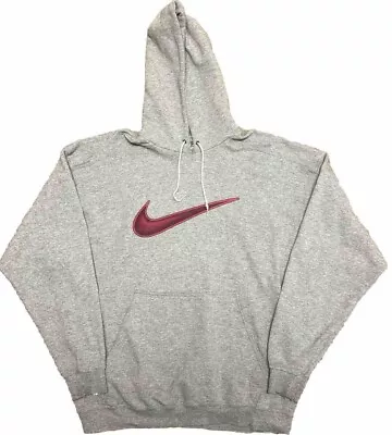 Vintage Nike Sweatshirt Hoodie 90s Big Center Swoosh Gray Red USA Medium - Large • $50