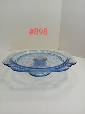 VTG Federal Depression Blue Glass Pedestal Cake Stand Madrid 10.25  Footed • $25