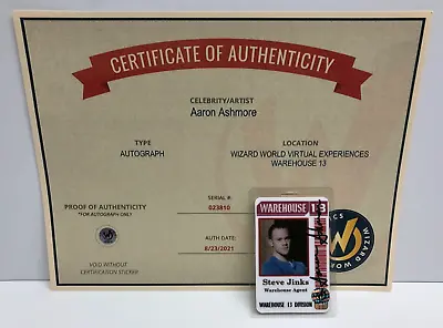 Aaron Ashmore WAREHOUSE 13 Hand Signed Employee Badge With Wizard World COA • $15
