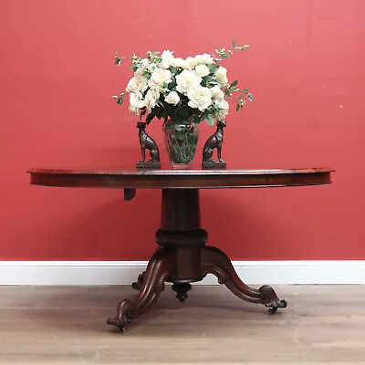 $1750 • Buy Antique English Rosewood Dining Table, Single Pedestal Kitchen Table Entry Foyer