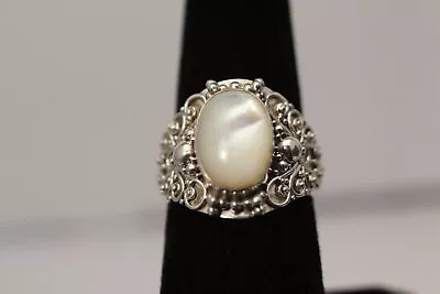 925 Sterling Silver Size 8.25 Oval Mother Of Pearl Stone Ring 10.5 G  (RIN8885) • $44.10