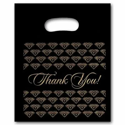 $13.67 • Buy Black Thank You Merchandise Plastic Retail Handle Bags 3 Sizes To Choose From