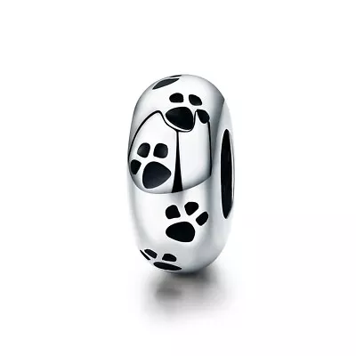 💖 Paw Prints Charm Stopper Spacer Genuine 925 Sterling Silver Cat Dog • £15.99