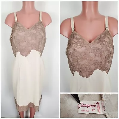 $44.99 • Buy Vintage Seamprufe 60s Sissy 42 Nylon Full Slip Nightgown Lace Bodice Ivory