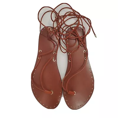 $61 • Buy Zara Brown Ankle Wrap Leather Gladiator Sandals Size EU 41 US 11