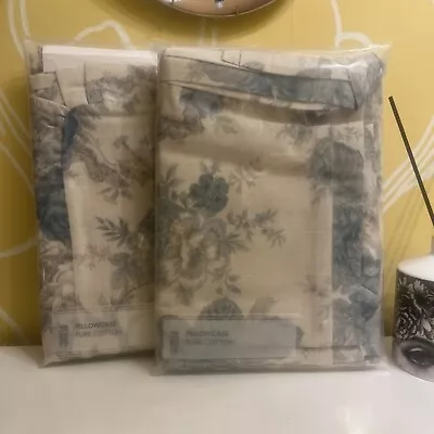 2 Marks & Spencer Floral Patterned Duck Blue White Frilled Pillowcases Bnip B18 • £15