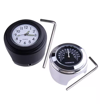 7/8  1  Universal Motorcycle Handlebar Dial Clock & Thermometer With Wrench Set • $14.54