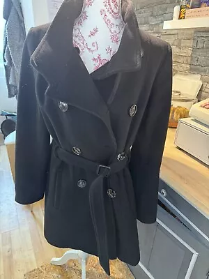 Laura Clement Black 3/4 Length Belted Coat Size 14 • £8.99
