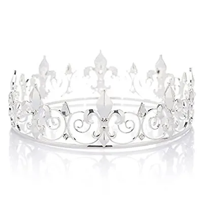 Royal Full King Crown Metal And Tiaras For Cosplay Homecoming Prom Party Silver • $18.99