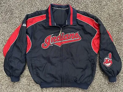 Vintage Majestic Authentic MLB Cleveland Indians Team Dugout Jacket Mens XL Coat • $70