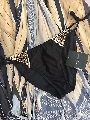 💖bnwt Forever Unique Gold Studded Gems Tie Sides Zion Bikini Bottoms Size 10-12 • £35