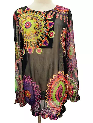 Desigual Sheer Mandela Top Blouse Size M Party Casual Holiday • $34.50