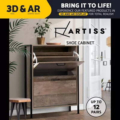$74.95 • Buy Artiss Shoe Cabinet Shoes Storage Rack Wooden Organiser Storage Vintage 12 Pairs