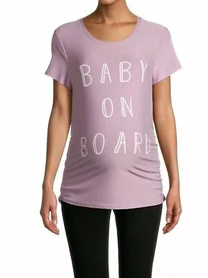 Baby On Board Purple Maternity Top Gather At Side Cap Sleeve Time & Tru Xl • £19.27